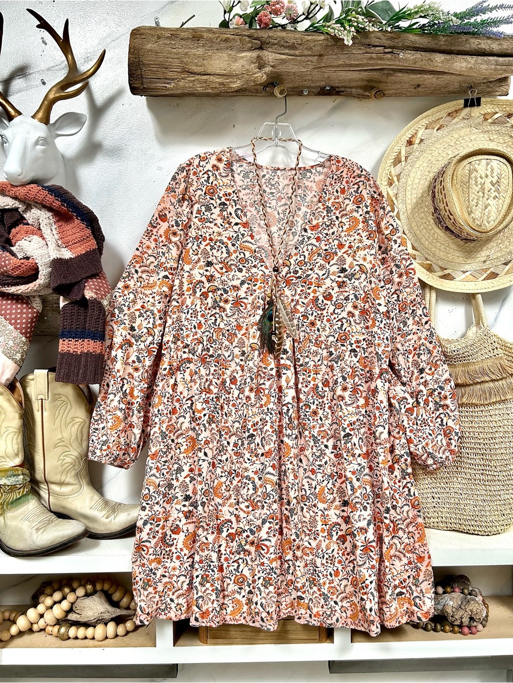 Fall perfect peasant cottagecore vibe dress w prairie Country hippy folk vibe